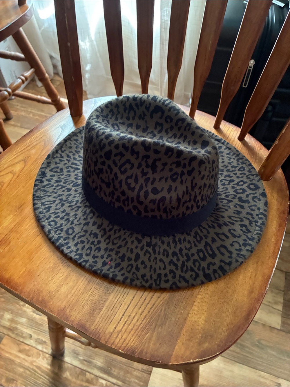 Leopard Print Wool Fedora Hat - Black/Grey